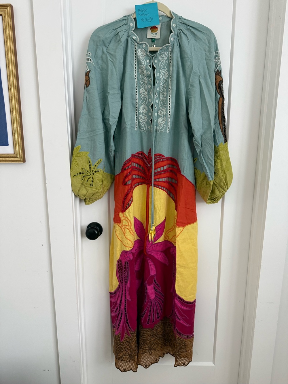 FARM Rio Multicolor Floral Maxi Dress - Aqua, Yellow, Pink - Picture 7 of 8